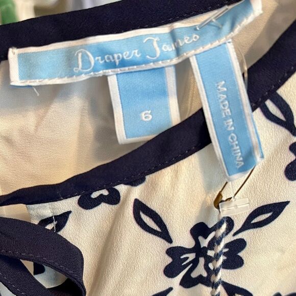 Draper James Navy Ivory Floral Lattice Print Silk Blend Celia Dress size 6 - Picture 6 of 7